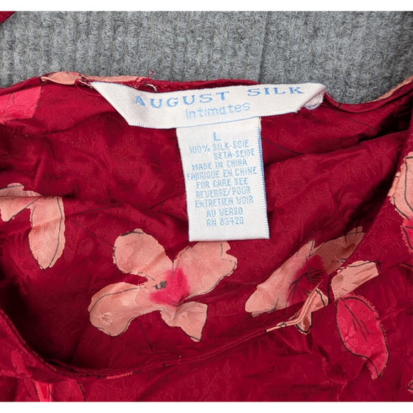 August Silk Slip Dress Womens Large Floral High Slit Romantic Feminine - Picture 5 of 7